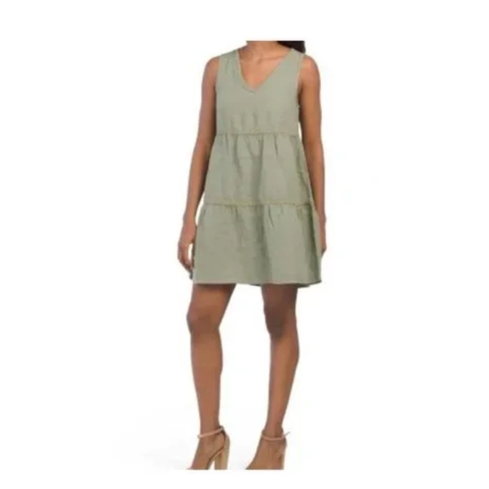 Lucky Brand Green Sleeveless Tiered Mini Dress